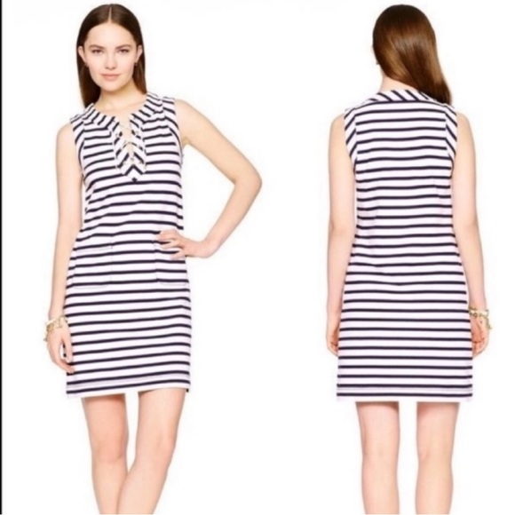 kate spade Dresses & Skirts - kate spade Navy and White Striped Sleeveless Lace-Up Shift Dress